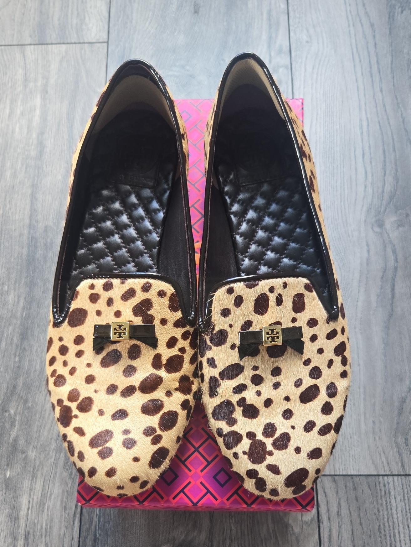 Tory Burch Chandra Leopard Print Loafers With Black Bow